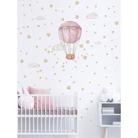 Интерьерные наклейки "Воздушный шар и звёзды" 37х50 см розовый