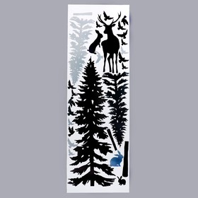 Интерьерные наклейки "Сосновый лес и олень" 46х128 см серый