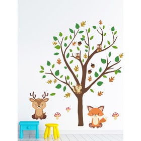 Интерьерные наклейки "Дерево и звери" 46х153 см коричневый
