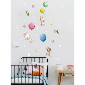 Интерьерные наклейки "Воздушные шары и зайцы" 25х100 см разноцветный