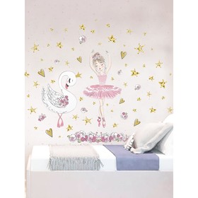 Интерьерные наклейки "Балерина и лебедь" 42х136 см розовый
