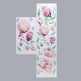 Интерьерные наклейки "Нежные акварельны цветы" 37х191 см розовый