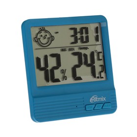 Метеостанция RITMIX CAT-052, комнатная, термометр, гигрометр, будильник, 1хААА, синяя