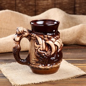 Пивная кружка "Русалка", коричневая, керамика, 0.7 л