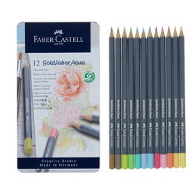 Карандаши акварельные Faber-Castell Goldfaber Aqua, 12 цветов, Pastel, в металлической коробке