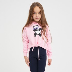 Толстовка для девочки укороченная, цвет розовый/панда, рост 122 см
