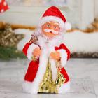 Дед Мороз "Кучерявая шубка, с подсветкой" (двигается, танцует) 16,5 см (питание от 3*ААА,не в комплекте) - фото 1618323