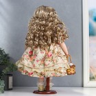Кукла коллекционная керамика "Алла в платье с цветами, и бордовым бантом, с корзиной" 40 см   626094 - фото 800344402