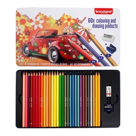 Карандаши цветные Bruynzeel "Машина" 58 карандашей + ластик + точилка, в металлической коробке