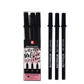 Ручка-кисть капиллярная набор Sakura Pigma Brush, 3 штуки, черный