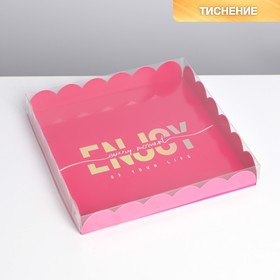 Коробка для кондитерских изделий голография с PVC крышкой «Enjoy», 21 × 21 × 3 см