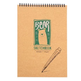 Скетчпад А4, 40 листов на гребне "Медвежонок", обложка крафт-картон, блок 120 г/м²