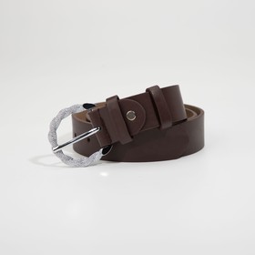 Women's belt, 3,5 cm width, screw, metal buckle, brown color