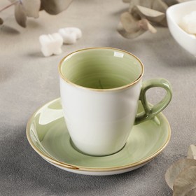 Чайная пара керамическая «Аура», 2 предмета: чашка 200 мл, блюдце d=13 см, цвет светло зелёный в Донецке