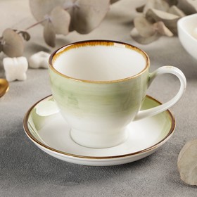 Чайная пара керамическая «Гелакси», 2 предмета: чашка 200 мл, блюдце d=13 см, цвет светло-зелёный в Донецке