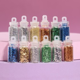 Блёстки для декора «Ярче всех», крупные/мелкие, набор 12 бутылочек, разноцветные
