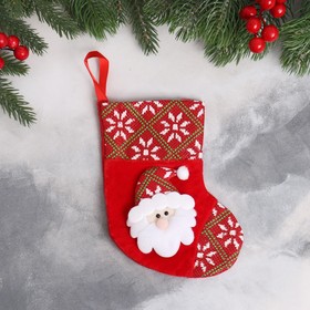 Мягкая подвеска "Носок - Дед Мороз в колпаке" 13х17 см, красный в Донецке