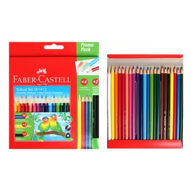 Карандаши цветные Faber-Castell 18 цветов, трехгранные, заточенные + 4 цветных + 2 чернографитных карандаша, в картонной коробке с европодвесом