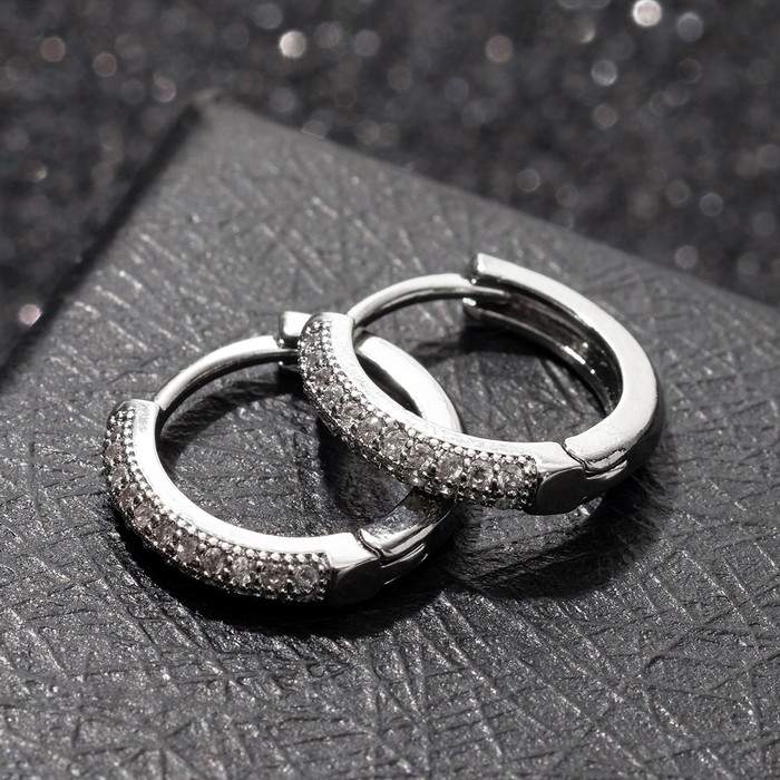 Серьги-кольца "Всплеск" ровная двойная линия, d=1,4 см, цвет белый в серебре - фото 3670928