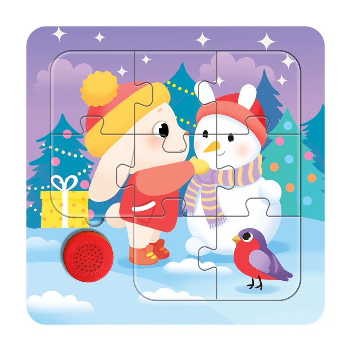 Пазл деревянный музыкальный «С Новым годом! Зайчик и снеговик» - фото 764427
