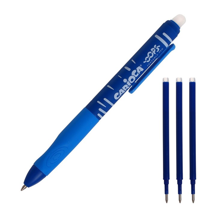 Ручка капиллярная стираемая CARIOCA Oops Retractable, 0.7 мм, синяя + 3 сменных стержня
