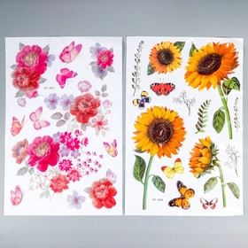 Наклейка пластик 2D "Садовые цветы" МИКС 54х35,5 см