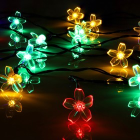 Гирлянда "Нить" 4.5 м с насадками "Ромашки", IP44, тёмная нить, 30 LED, свечение мульти, 2 режима, солнечная батарея