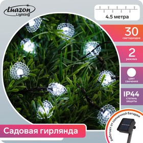 Гирлянда "Нить" 4.5 м с насадками "Сердца", IP44, тёмная нить, 30 LED, свечение белое, 2 режима, солнечная батарея