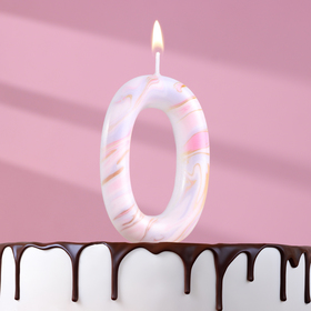 Свеча в торт "Белый мрамор", цифра "0", ГИГАНТ, 12,5 см