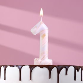 Свеча в торт "Белый мрамор", цифра "1", ГИГАНТ, 12,5 см