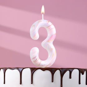 Свеча в торт "Белый мрамор", цифра "3", ГИГАНТ, 12,5 см