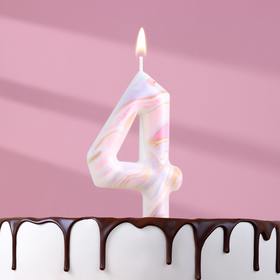 Свеча в торт "Белый мрамор", цифра "4", ГИГАНТ, 12,5 см