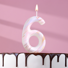 Свеча в торт "Белый мрамор", цифра "6", ГИГАНТ, 12,5 см