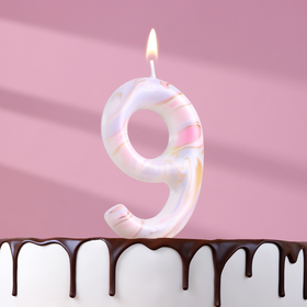 Свеча в торт "Белый мрамор", цифра "9", ГИГАНТ, 12,5 см
