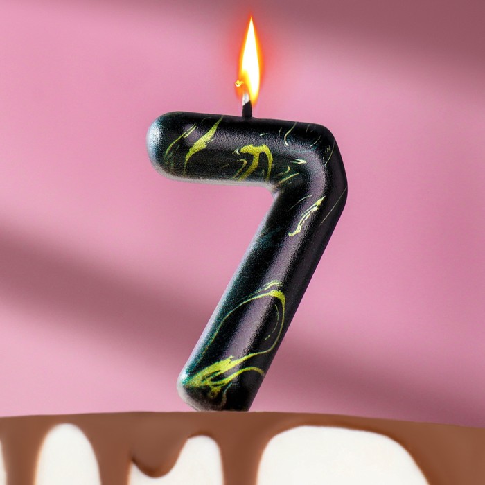 Свеча в торт "Черный мрамор", цифра "7", 8 см - фото 1091021