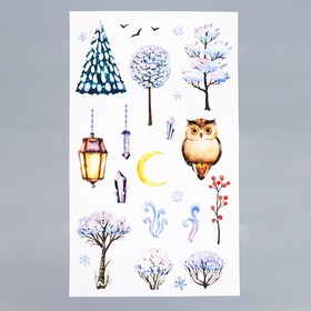Декоративная наклейка "Сова в зимнем лесу " белый фон  30х50 см