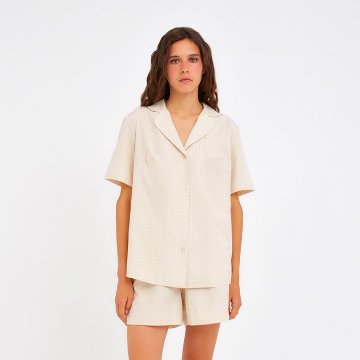 Комплект женский (рубашка, шорты) MINAKU: Home collection цвет бежевый, р-р 46 - фото 4089425