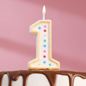 Свеча для торта «‎Горошек»‎, цифра "1", блестки, 7 см, МИКС