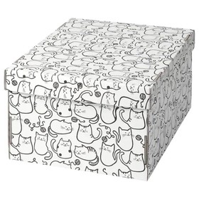 Коробка с крышкой СМЕКА, цвет белый, рисунок кот, 26x32x17 см