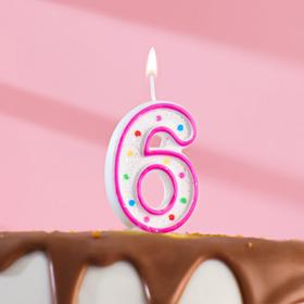 Свеча восковая для торта с блестками "Цветные точки" цифра 6, цвета МИКС