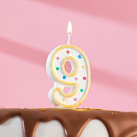 Свеча для торта «‎Горошек»‎, цифра "9", блестки, 7 см, МИКС
