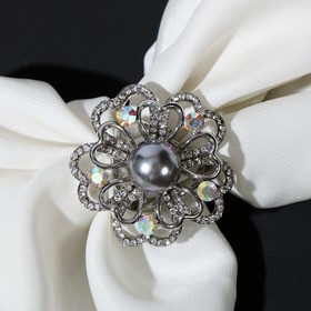 Кольцо для платка "Цветок" с сердечками, цвет радужно-серый в серебре