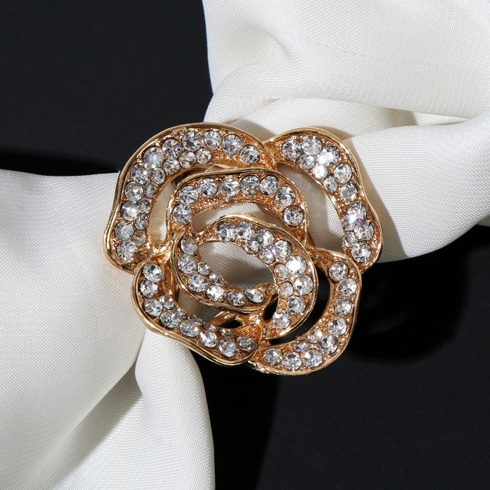 Кольцо для платка "Цвток" роза, цвет белый  в золоте - фото 3684351