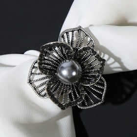 Кольцо для платка "Цветок" двухслойный, цвет серый в чернёном серебре