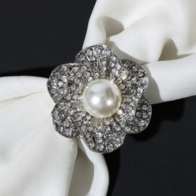 Кольцо для платка "Цветок" снежный, цвет белый в серебре