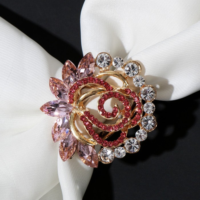 Кольцо для платка "Роза", цветное в золоте - фото 3684380