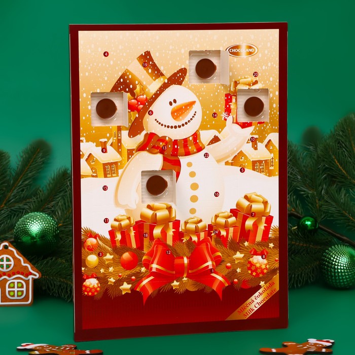 Адвент календарь с мини плитками из молочного шоколада "Снеговик", 50 г - фото 4084756