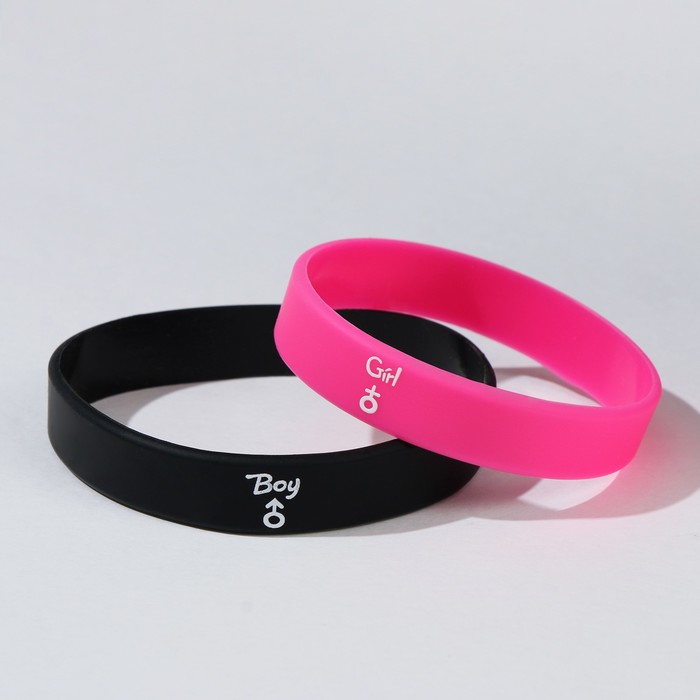 Силиконовые браслеты "Неразлучники" мальчик и девочка, цвет чёрно-розовый, 18,20 см - фото 3686732