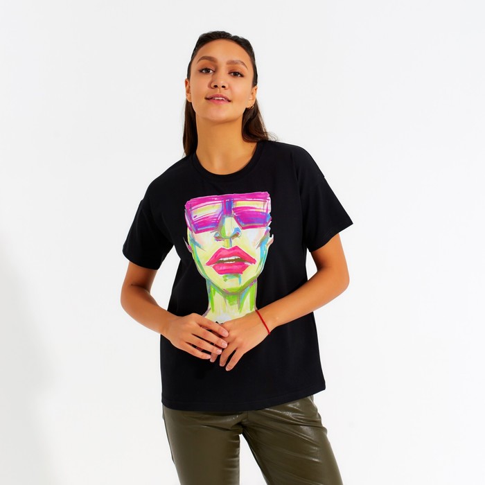 Футболка женская MINAKU "Girl" цвет чёрный, р-р 50 - фото 800404530