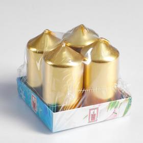 Set of cylinder candlestones, 3.8x7 cm, 4 pieces, gold metallic